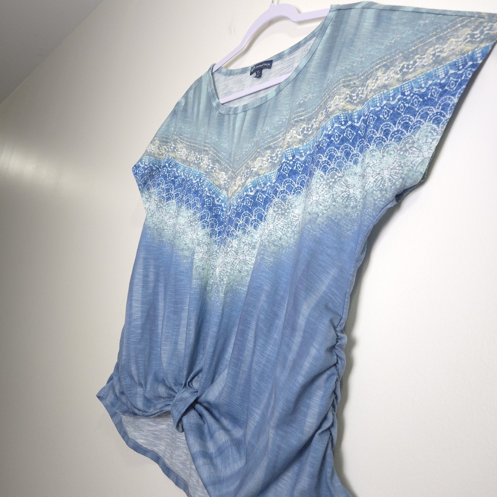 Democracy Ombré Tie Dye‎ Print Slub Knit Knot-Front Tee XL - Picture 7 of 9